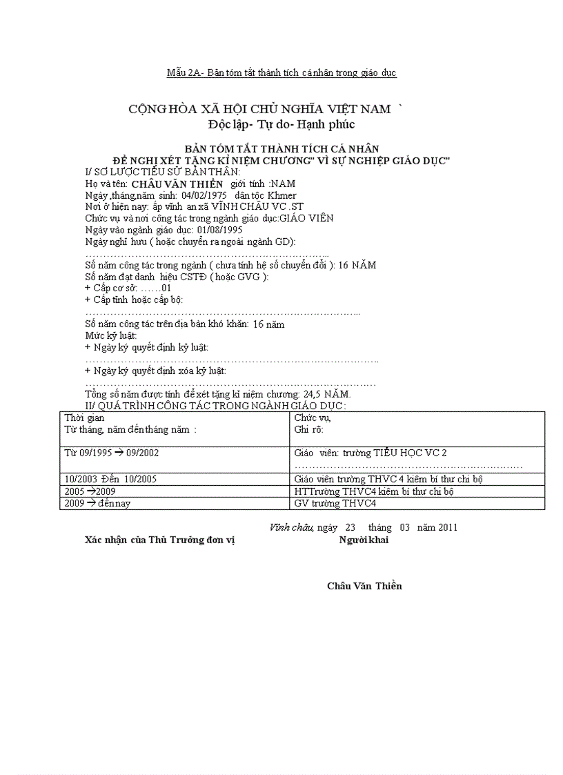 image for page Tóm tắt thành tích cá nhân