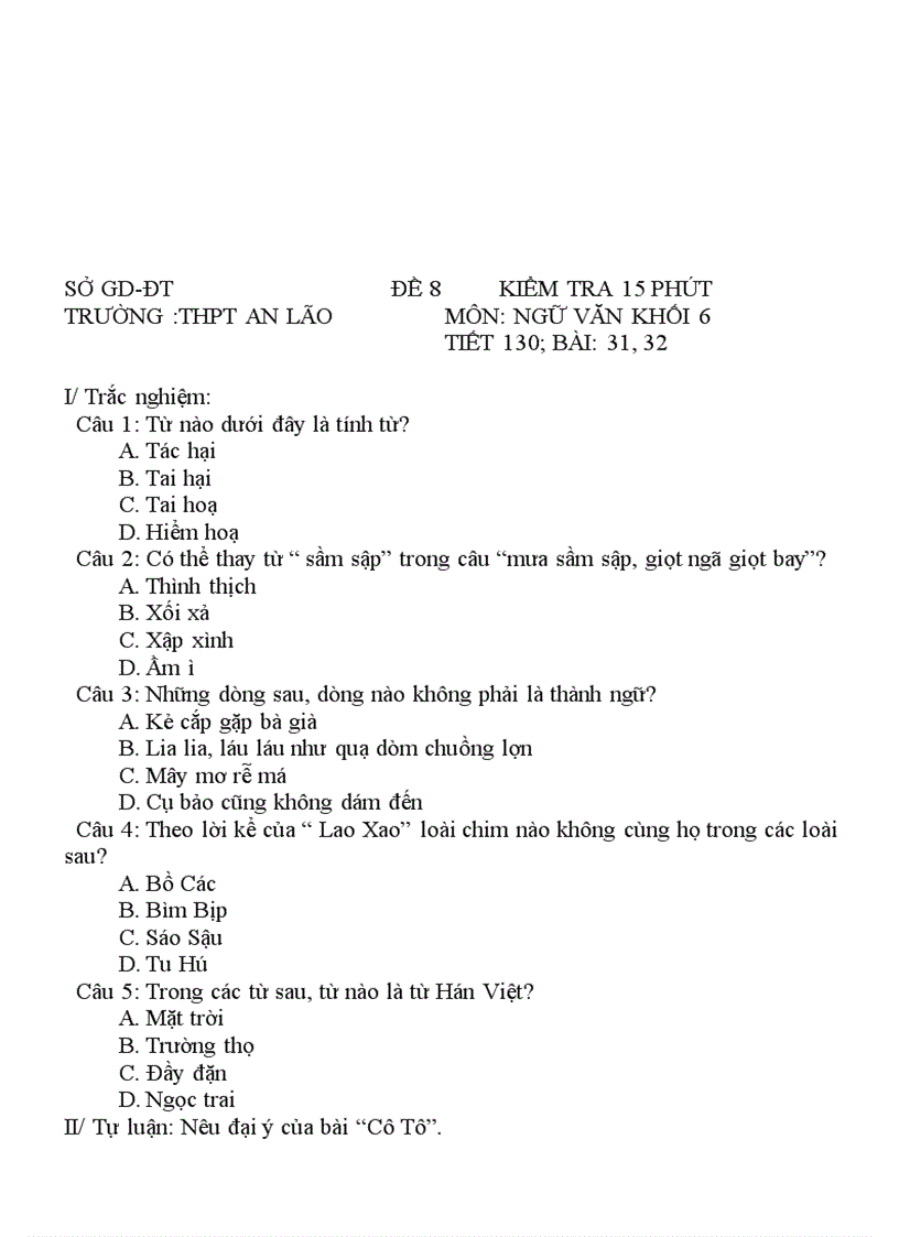 image for page Tổng hợp đề KT văn 6