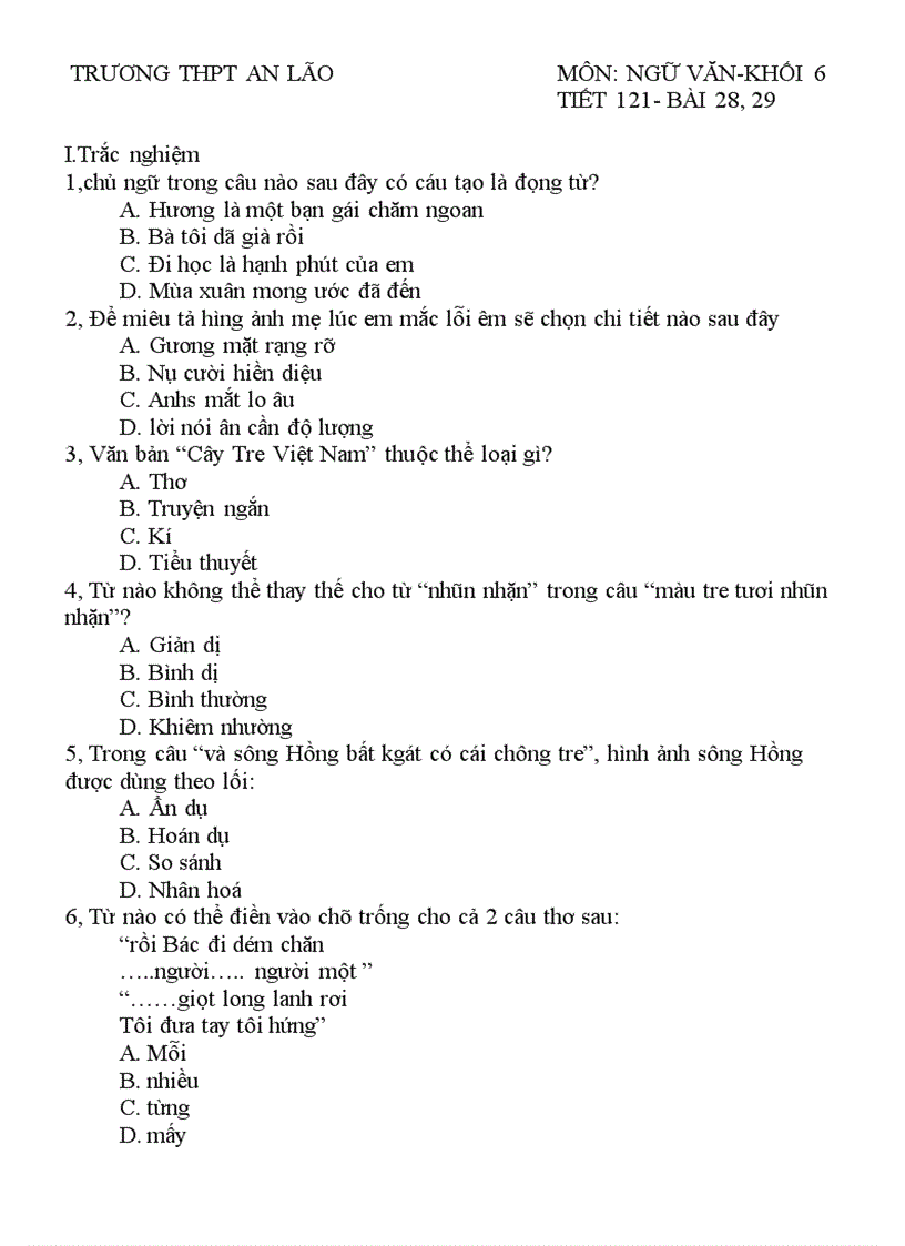 image for page Tổng hợp đề KT văn 6