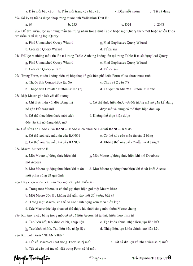 image for page Trắc nghiệm Access