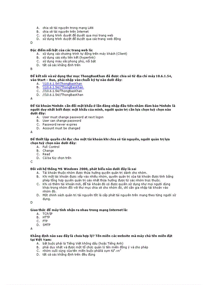 image for page Trắc nghiệm về mạng MT và Internet