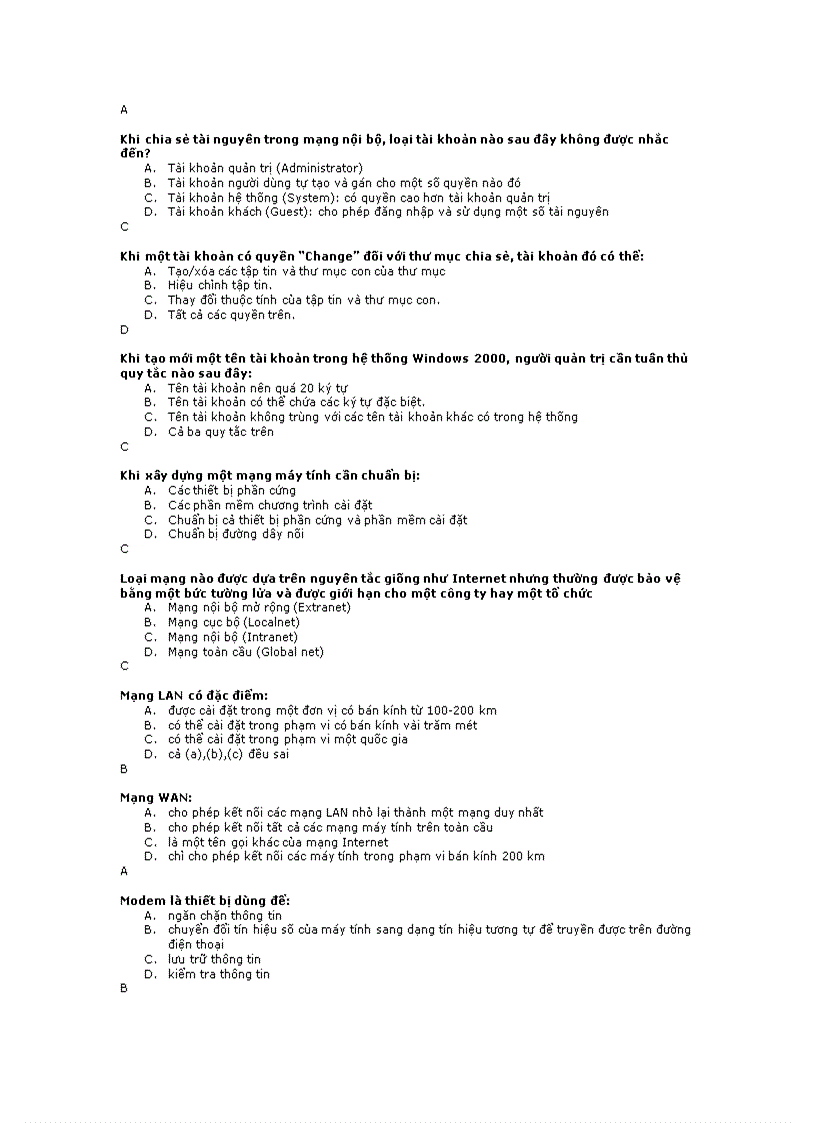 image for page Trắc nghiệm về mạng MT và Internet