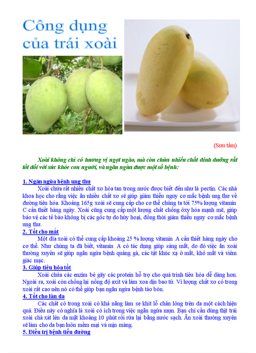 image for page Trái xoài với sức khỏe con người