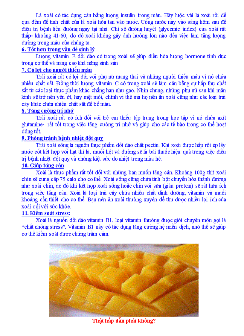 image for page Trái xoài với sức khỏe con người