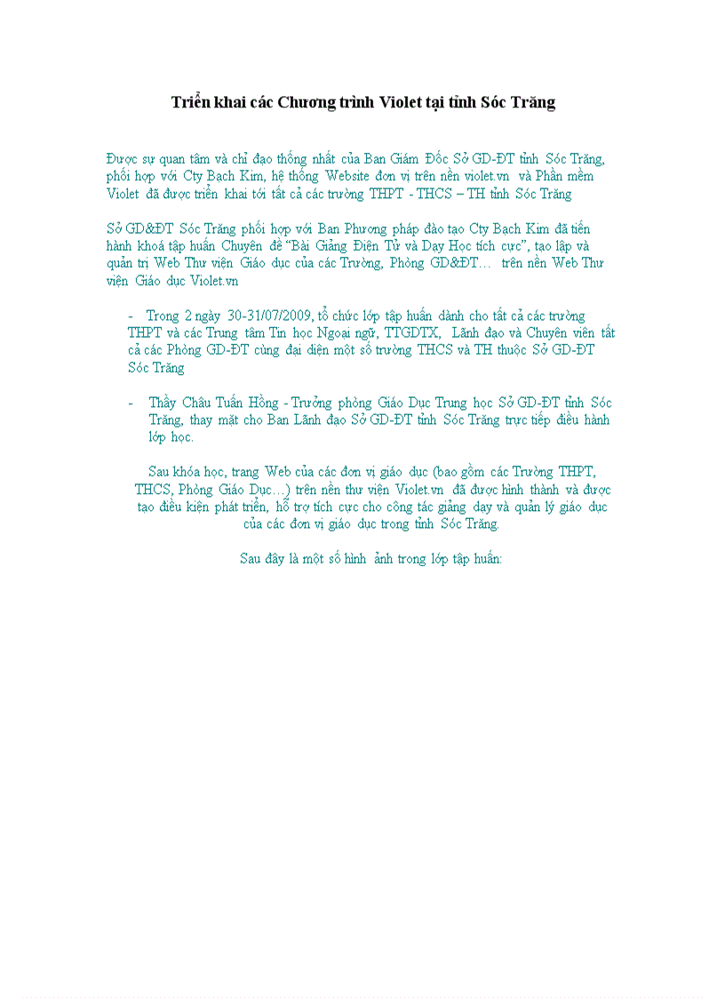 image for page Triển khai các chương trình ViOLET tại Sóc Trăng