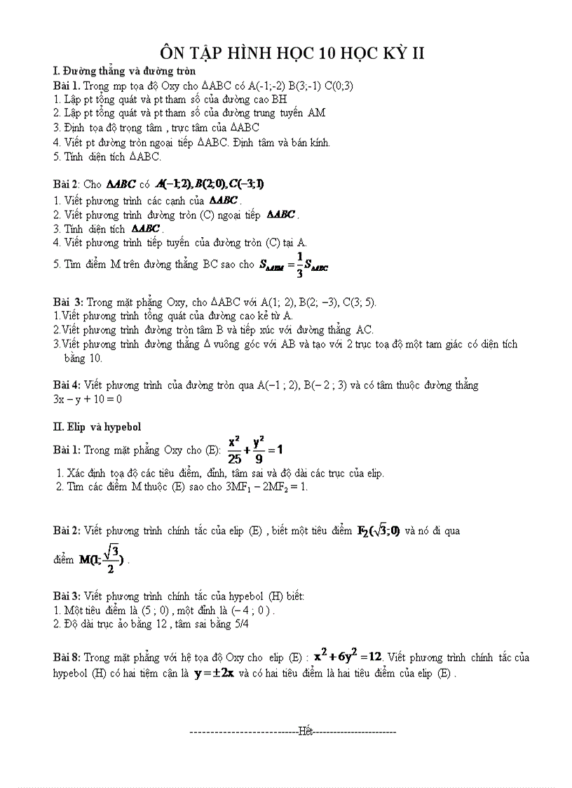 image for page Trọng tâm ôn tập Toán 10 HKII