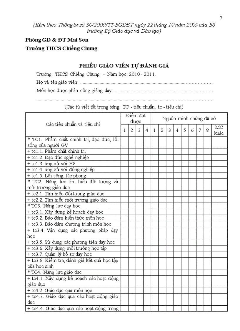image for page TT 30 Đánh giá chuẩn nghề nghiệp Giáo viên