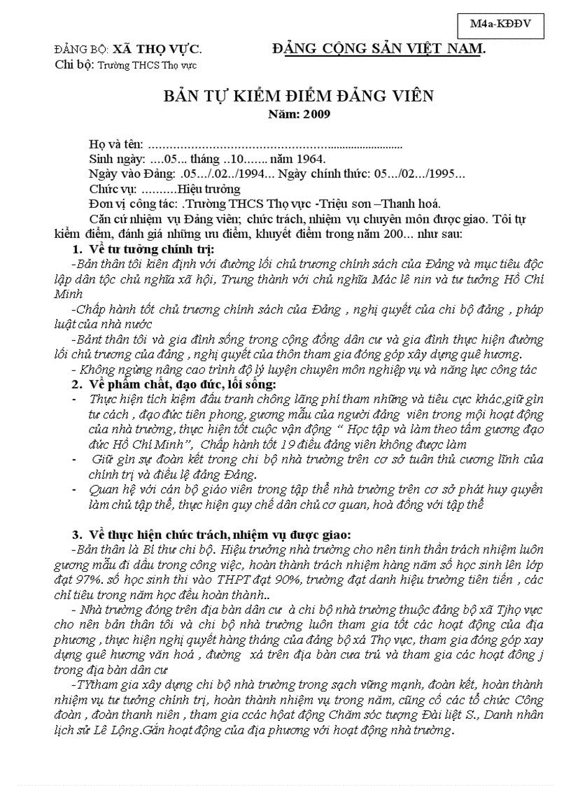 image for page Tự nhận xét đảng viên