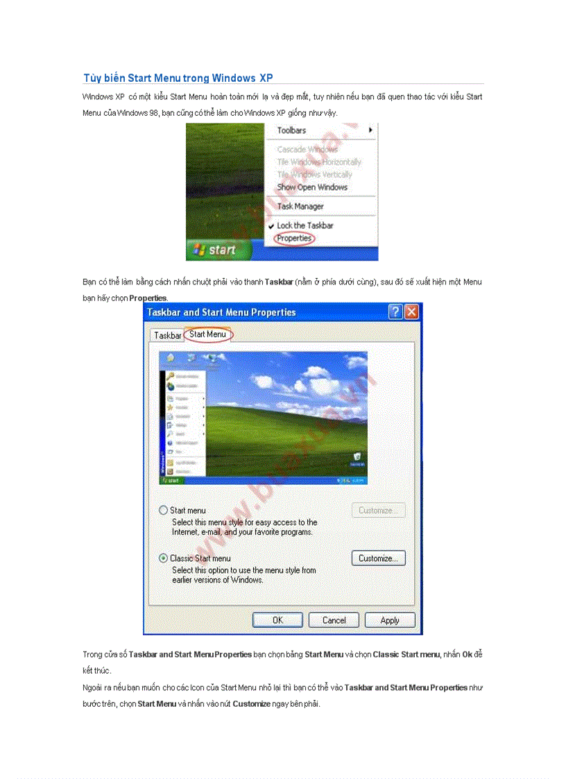 Tùy biến Start Menu trong Windows XP