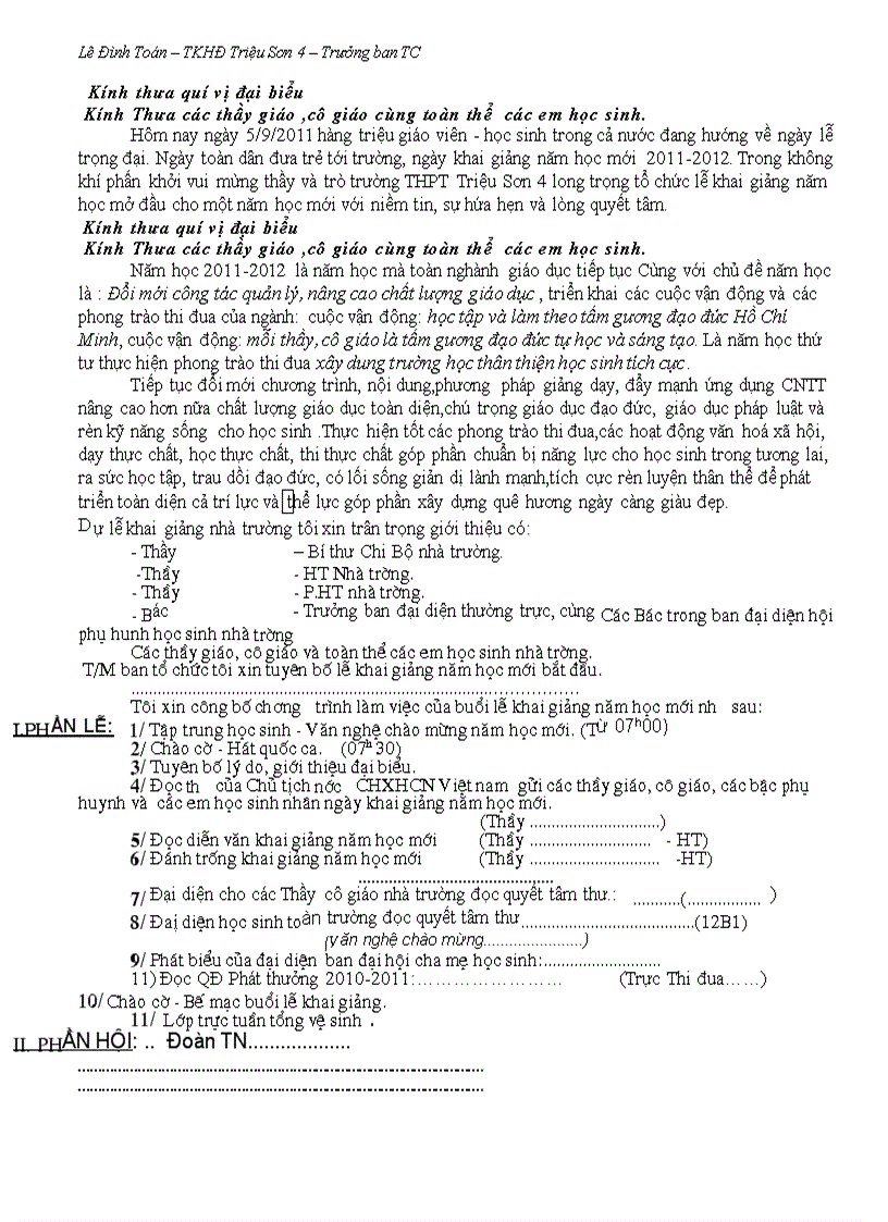 image for page Tuyên bố lý do khai giảng năm học mới