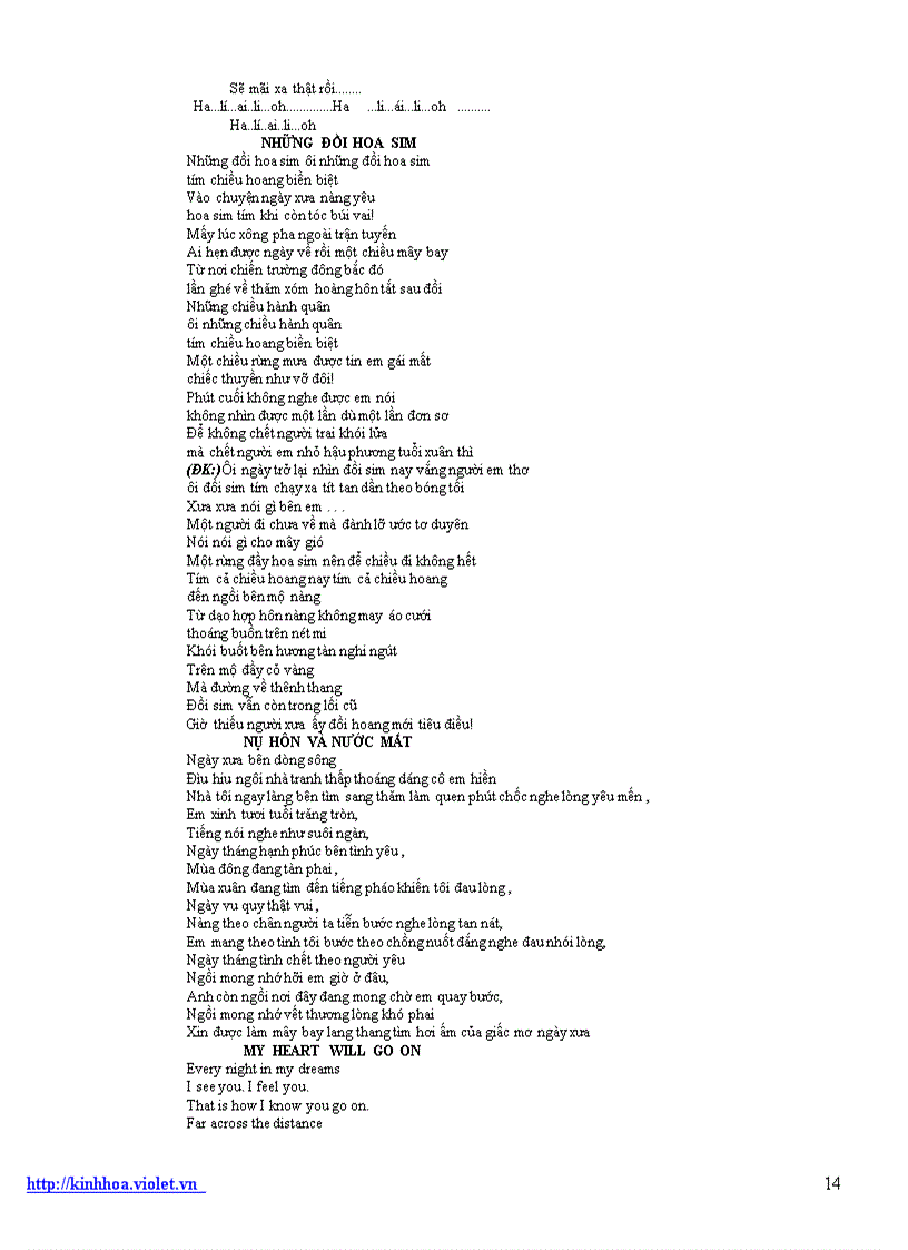 image for page Tuyển lời bài hát hay