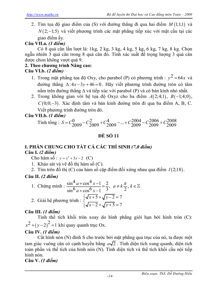image for page Tuyen tap cac de luyen thi dai hoc toan 2009