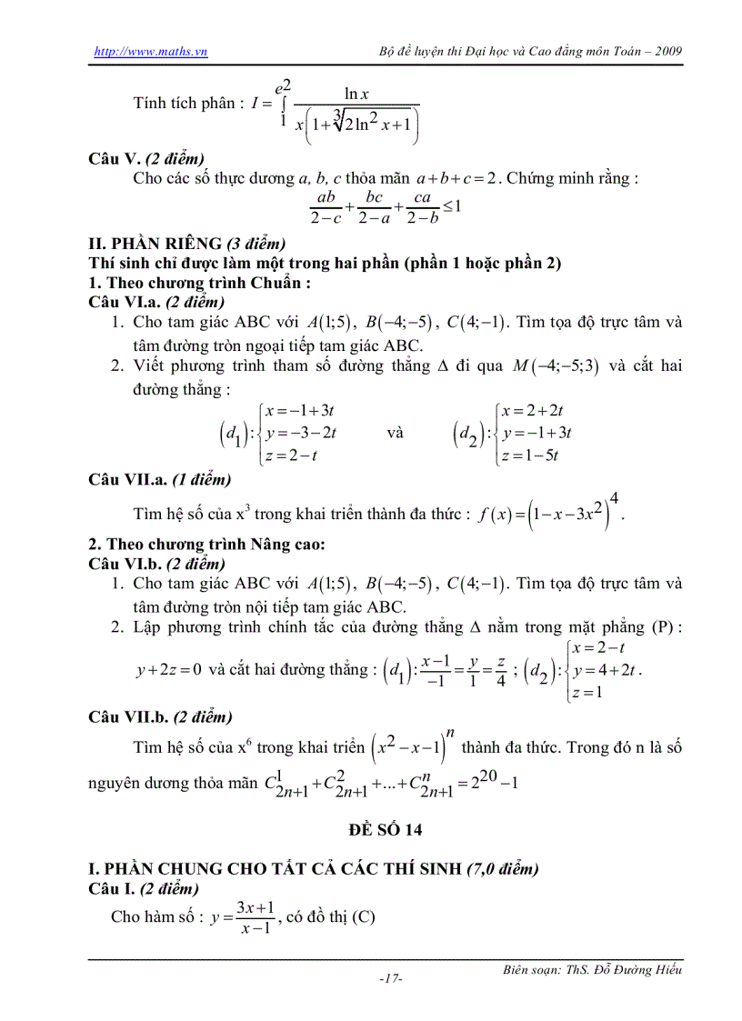 image for page Tuyen tap cac de luyen thi dai hoc toan 2009