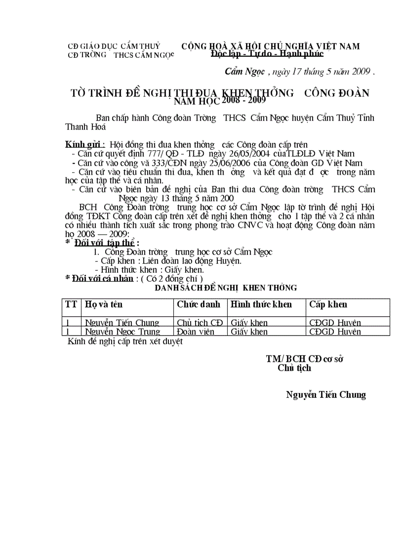 image for page Tờ trình khen thưởng 1