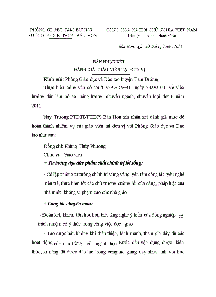 image for page Văn bản nhận xét chuyển ngạch