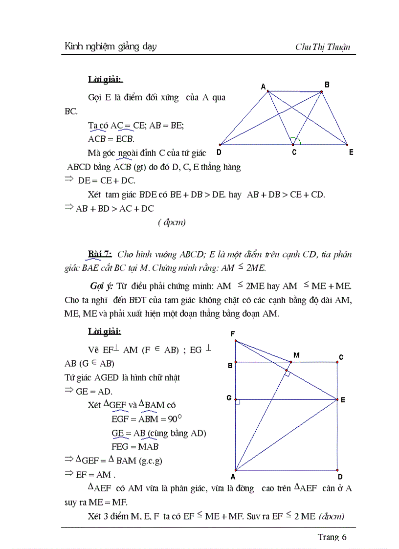 Vẽ thêm các yếu tố phụ thích hợp để giải một bài toán chứng minh bất đẳng thức trong hình học 8