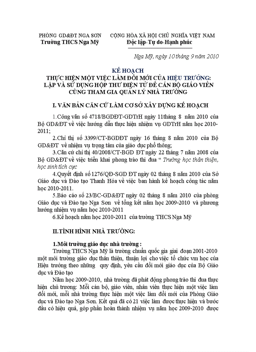 image for page Việc làm đổi mới của Hiệu trưởng trong năm học