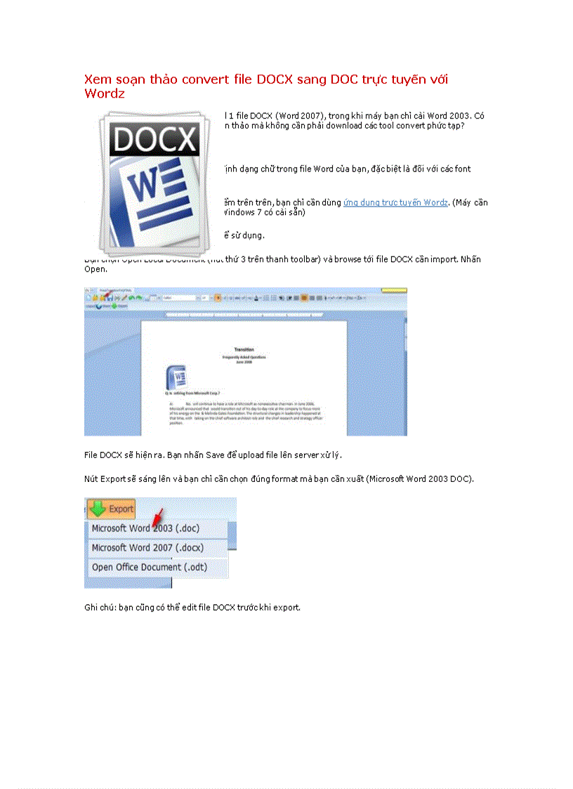 Xem soạn thảo convert file DOCX sang DOC trực tiếp