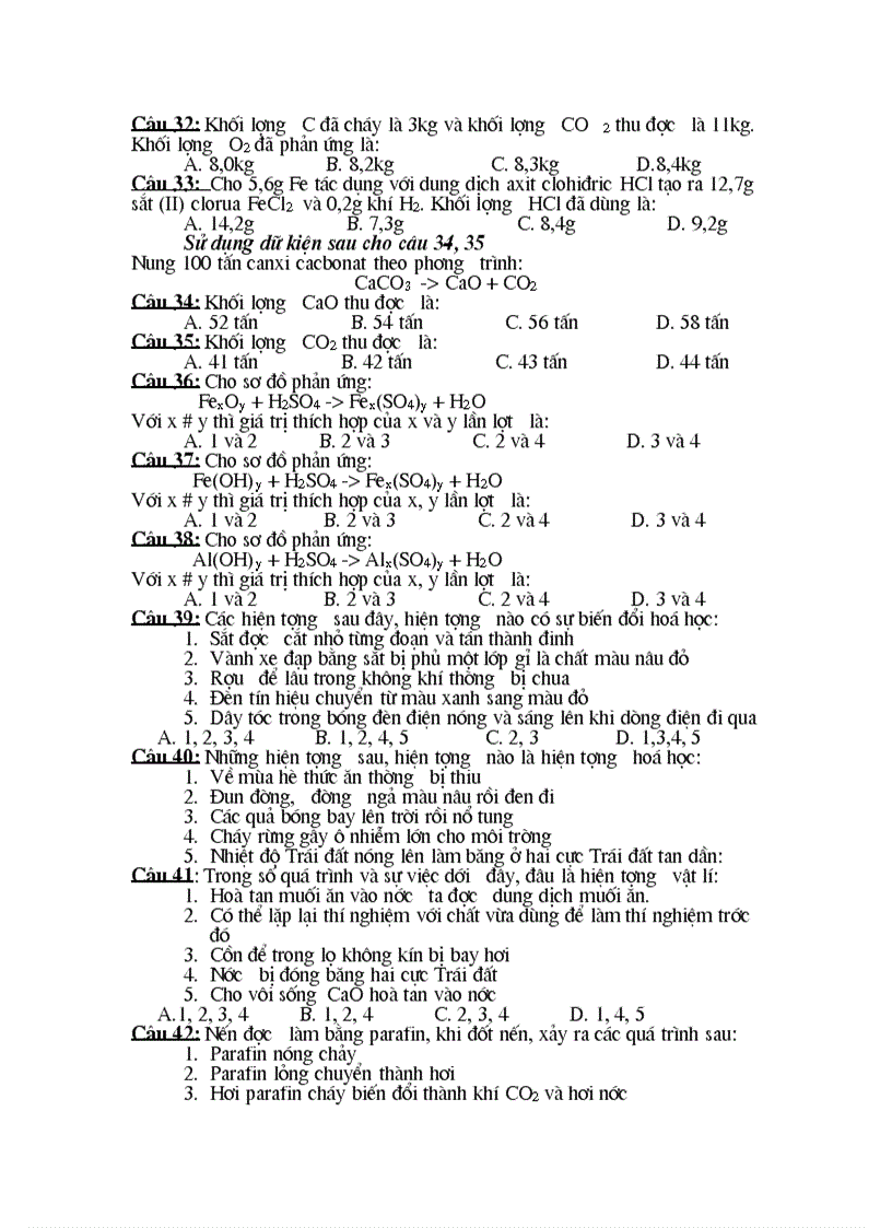 image for page 50 câu TN Hóa 8 chương I