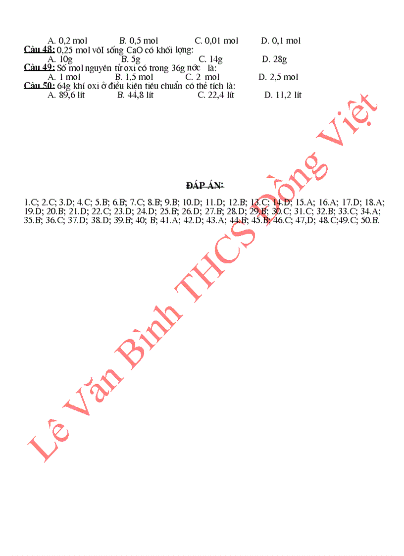 image for page 50 câu TN hóa 8 chương III