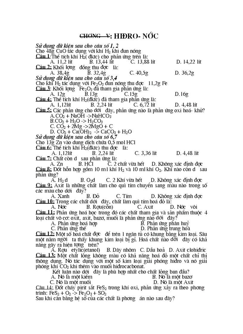 image for page 50 Câu TN Hóa 8 chương V