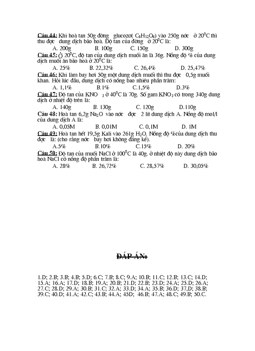 image for page 50 câu TN Hóa 8 chương VI