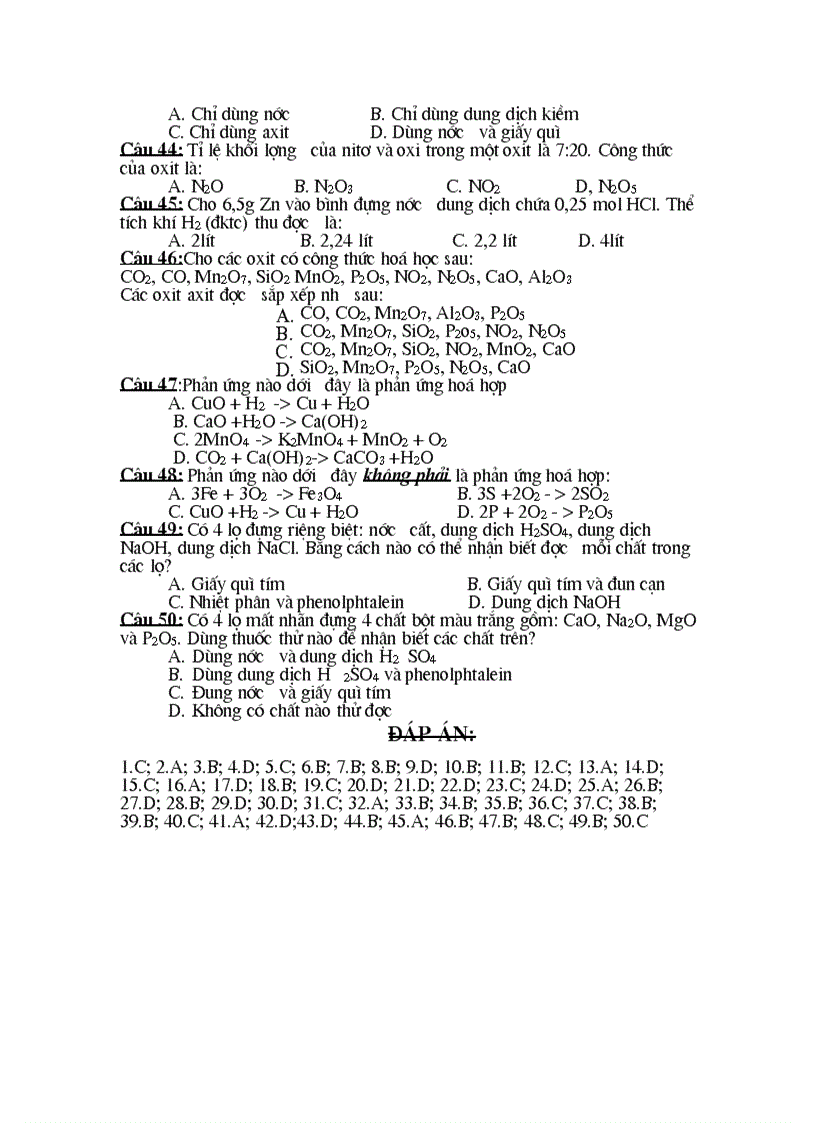 image for page 50 Câu TNKQ Hóa 8 Chương IV có đáp án