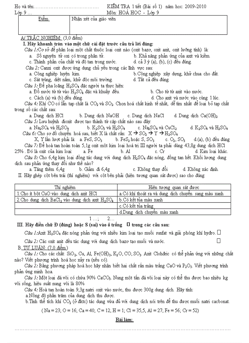 image for page Bai kiem tra so 1 hoa 9