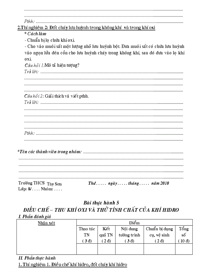 image for page Bản tường trình các bài thực hanh hóa học 8