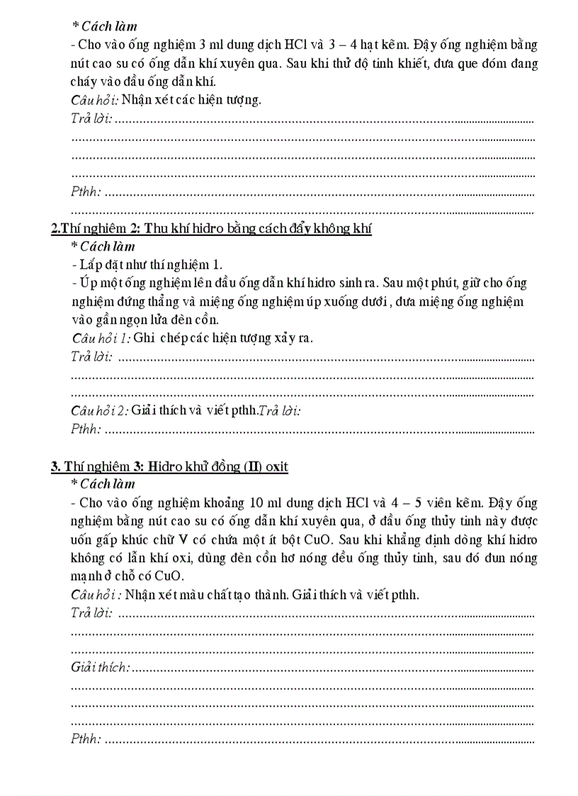 image for page Bản tường trình các bài thực hanh hóa học 8