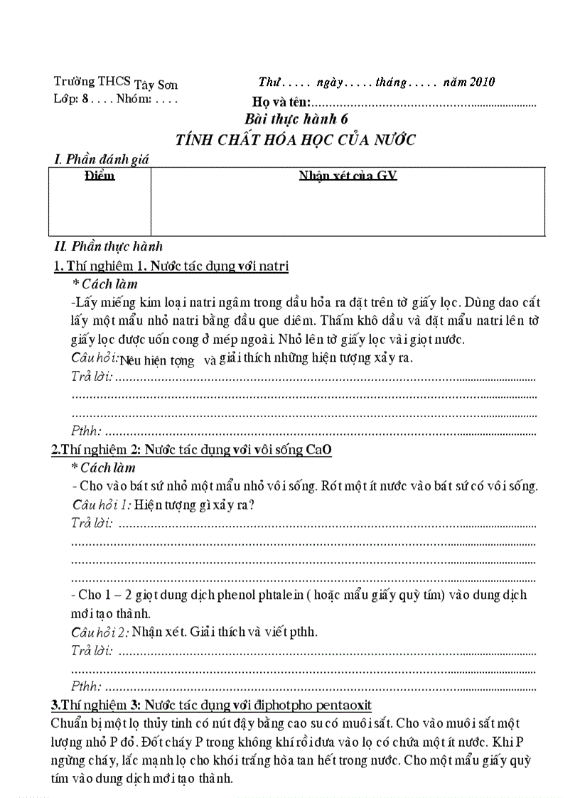 image for page Bản tường trình các bài thực hanh hóa học 8