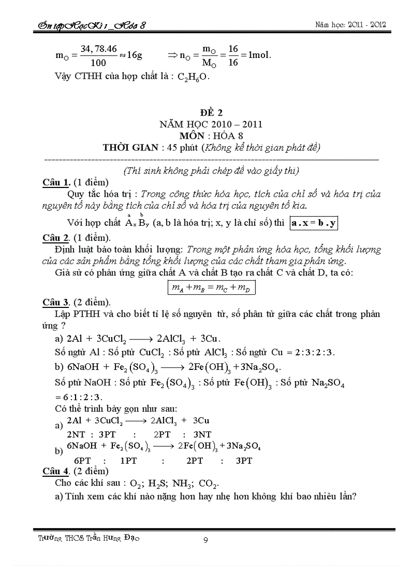 image for page Đề cương Ôn Hóa 8 HKI