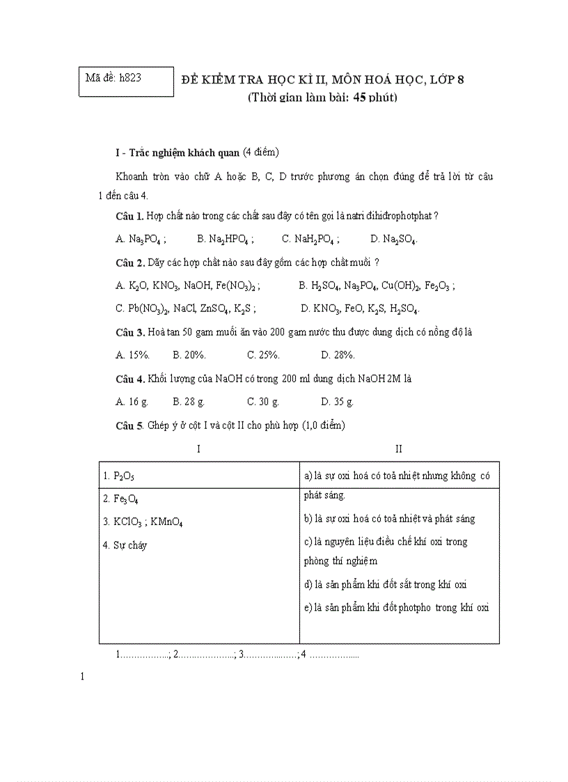 image for page Đề đáp án hóa 8 kỳ II