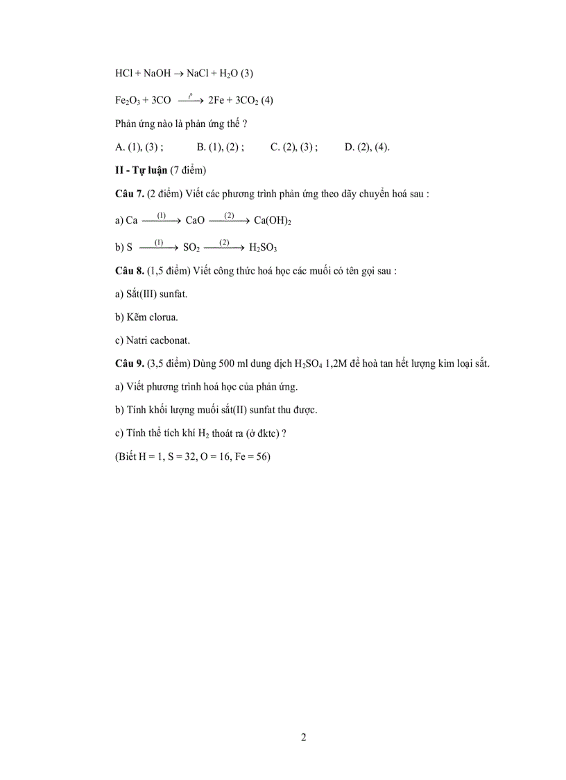 image for page Đề HKII Hóa học 8 6