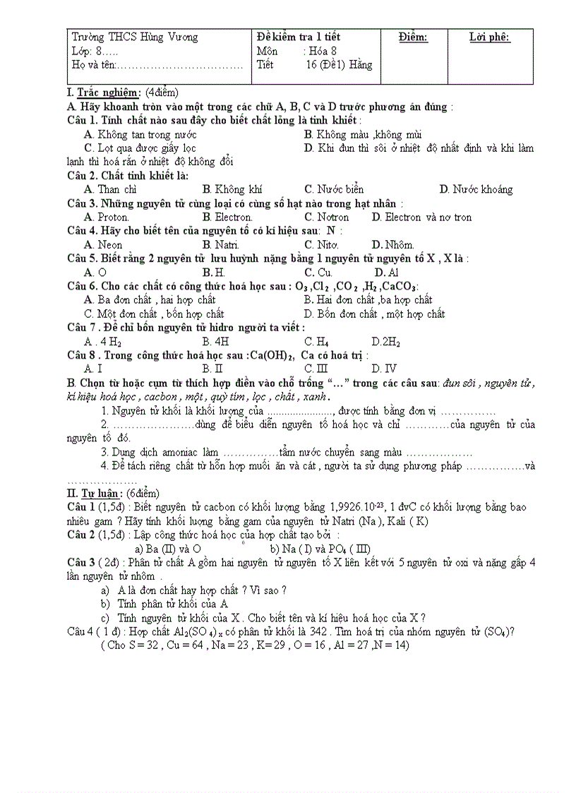 image for page Đề kiểm tra 1 tiết tiết 16