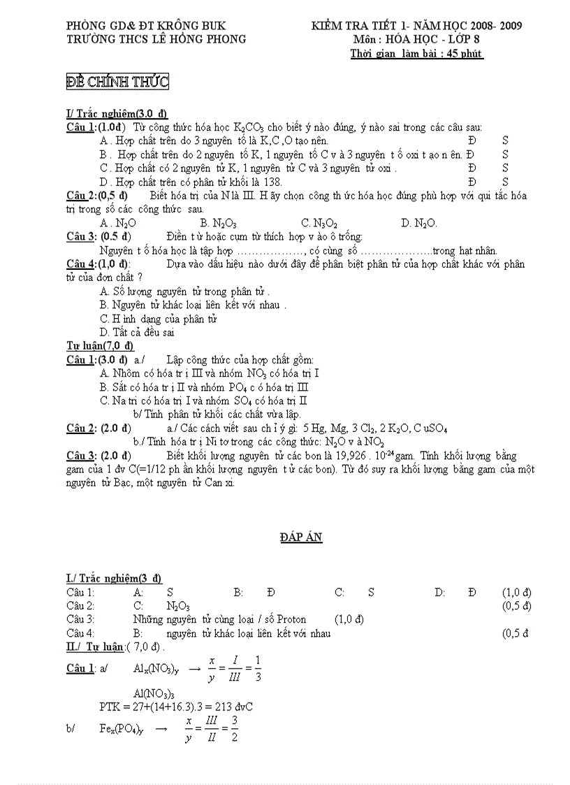 image for page Đề và Đáp án KTCN Hóa 8