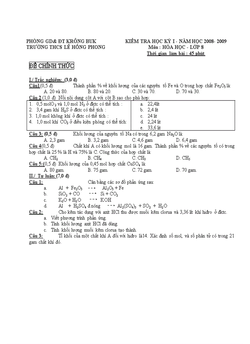 image for page Đề và Đáp án KTCN Hóa 8