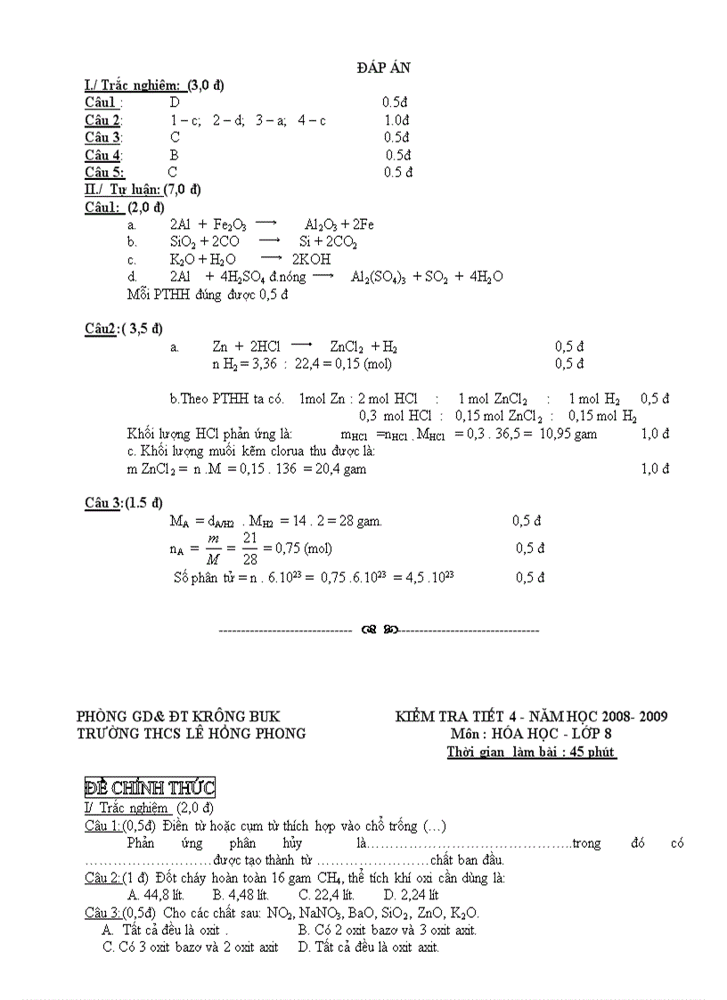 image for page Đề và Đáp án KTCN Hóa 8