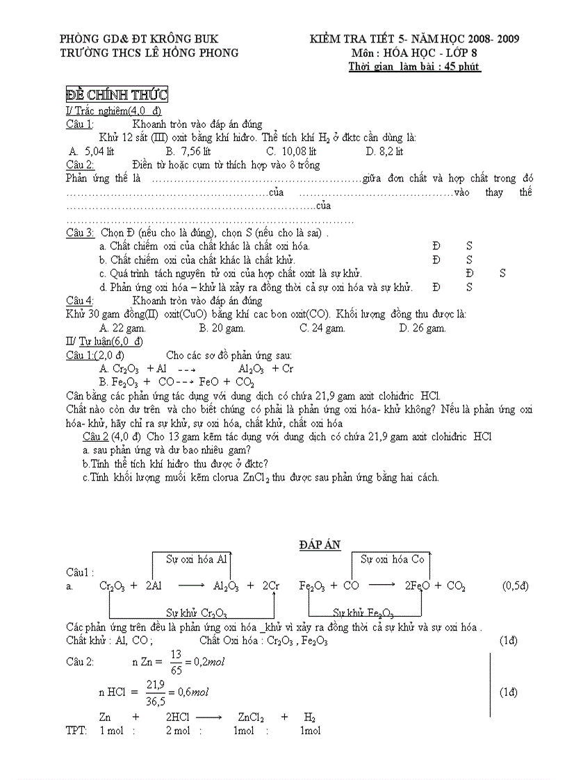image for page Đề và Đáp án KTCN Hóa 8
