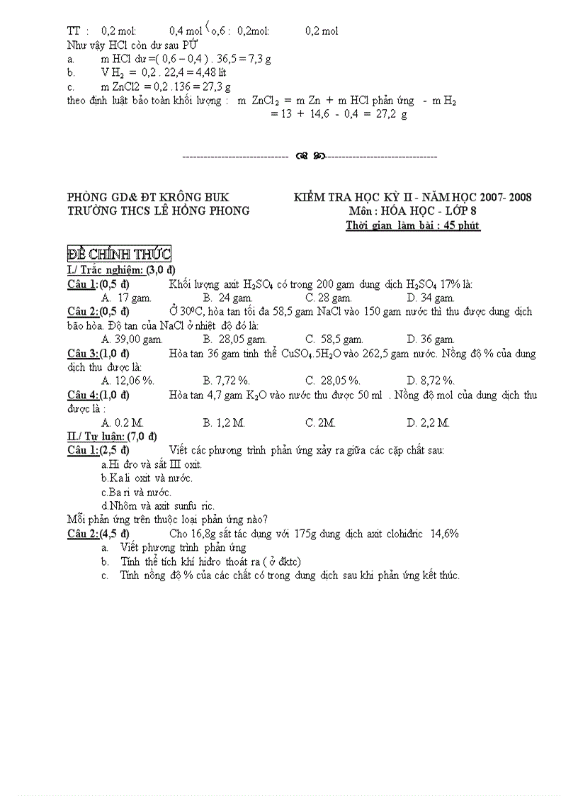 image for page Đề và Đáp án KTCN Hóa 8