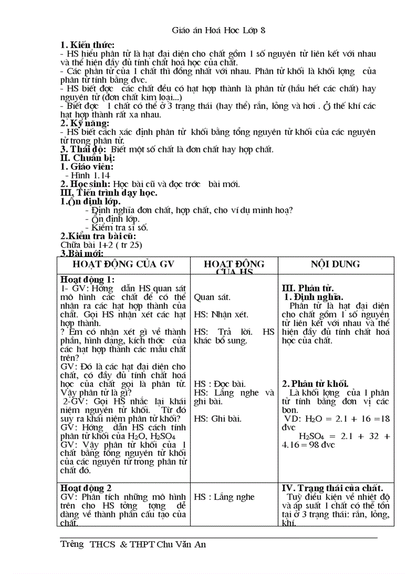 image for page Giáo án Hóa 8 3 cột cả năm