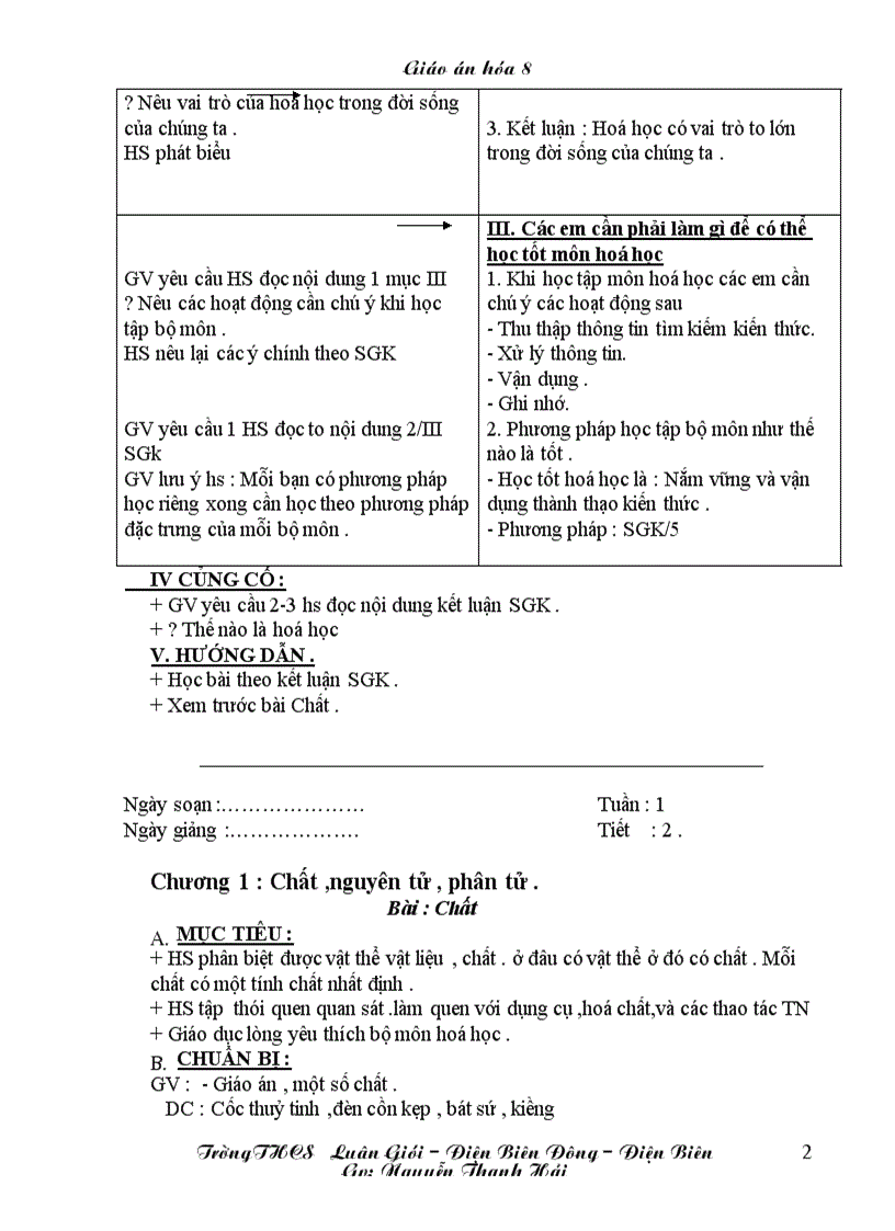 image for page Giáo án Hóa 8 chỉ in