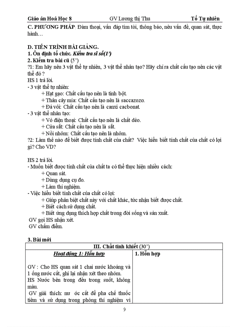 image for page Giáo án Hóa 8 chọn bộ chuẩn KTKN