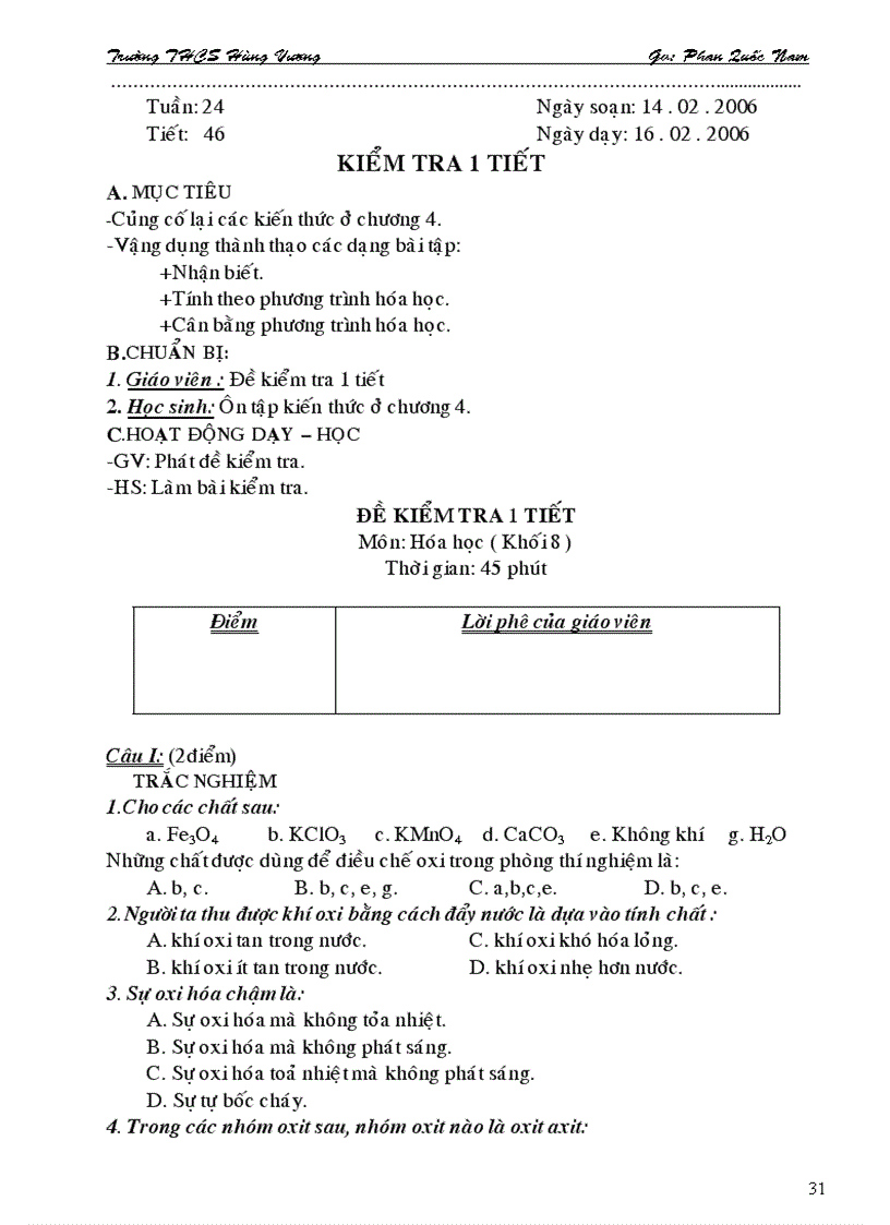 image for page Giao an Hoa hoc 8 HKII 4 cột