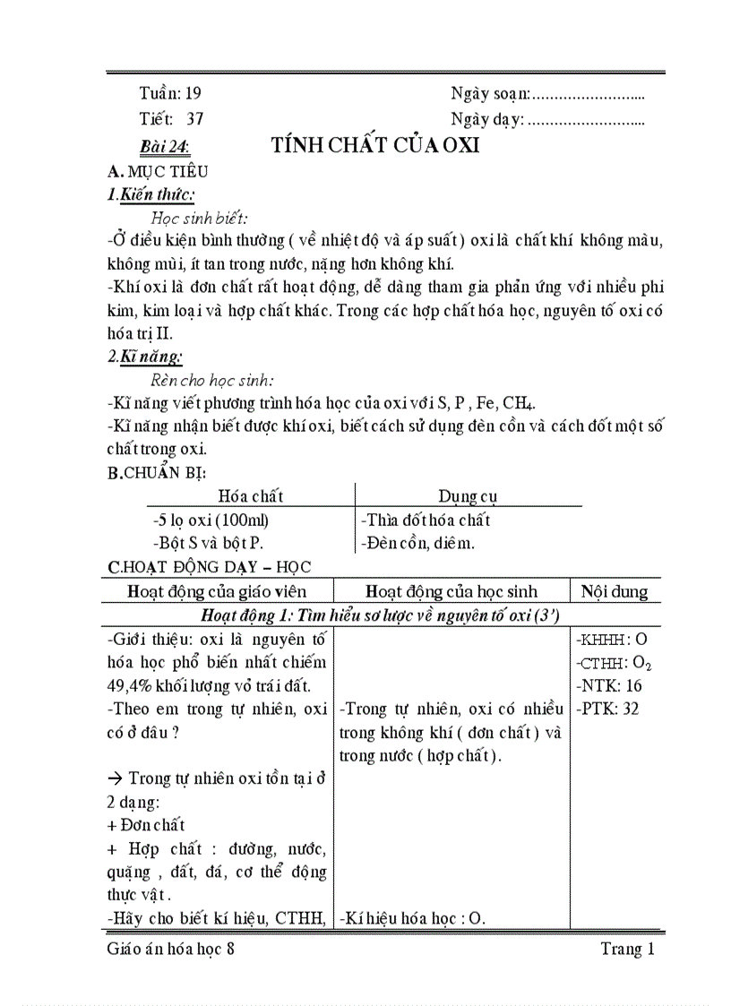 image for page Giáo án hóa học 8 học kỳ ii cực chuẩn