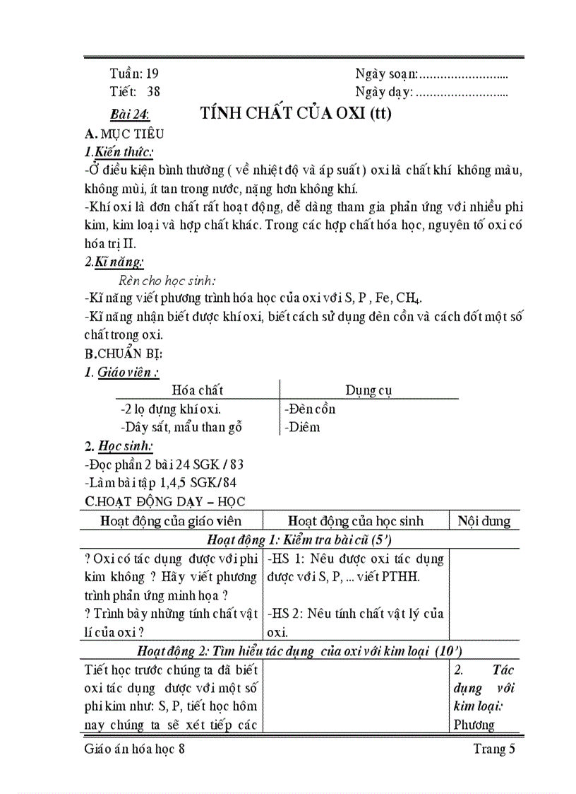 image for page Giáo án hóa học 8 học kỳ ii cực chuẩn