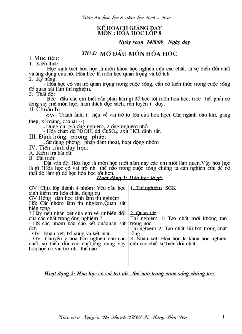 image for page Giáo án hóa học 8 năm 2009 2010