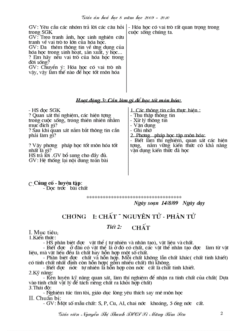 image for page Giáo án hóa học 8 năm 2009 2010