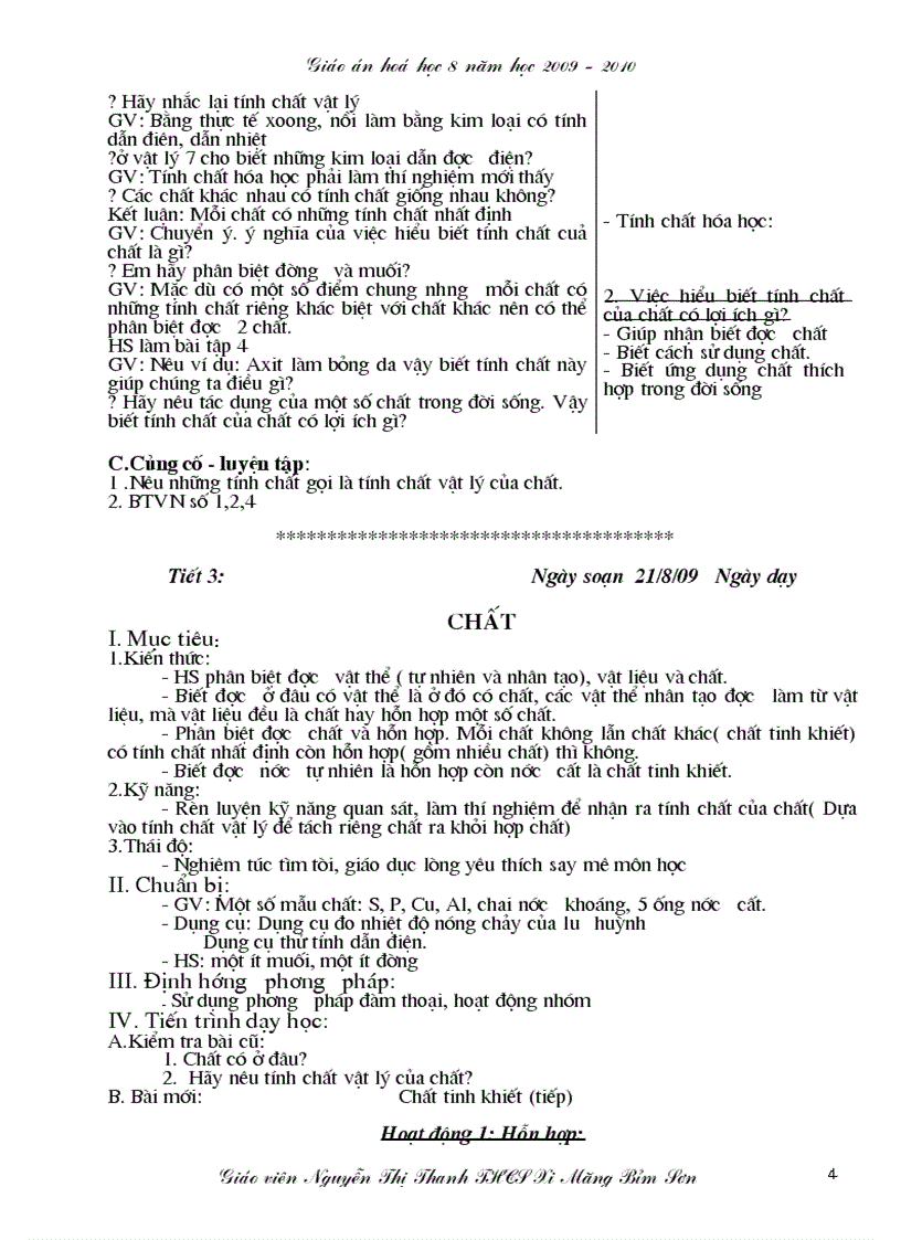 image for page Giáo án hóa học 8 năm 2009 2010