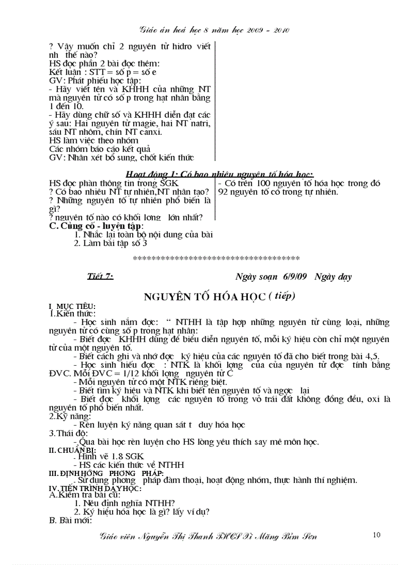 image for page Giáo án hóa học 8 năm 2009 2010